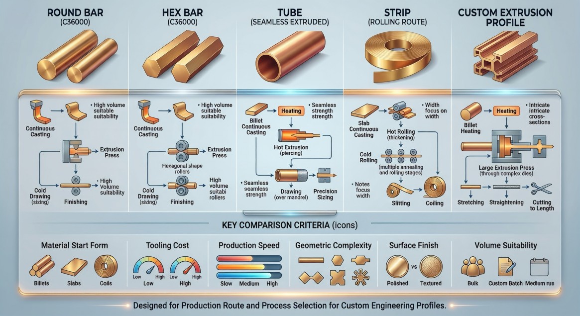 Brass Bar Tube Strip and Extrusion Route Comparison