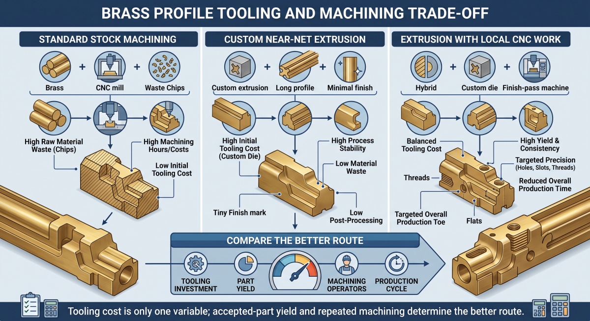 brass-profile-custom-extrusion-vs-cnc-machining