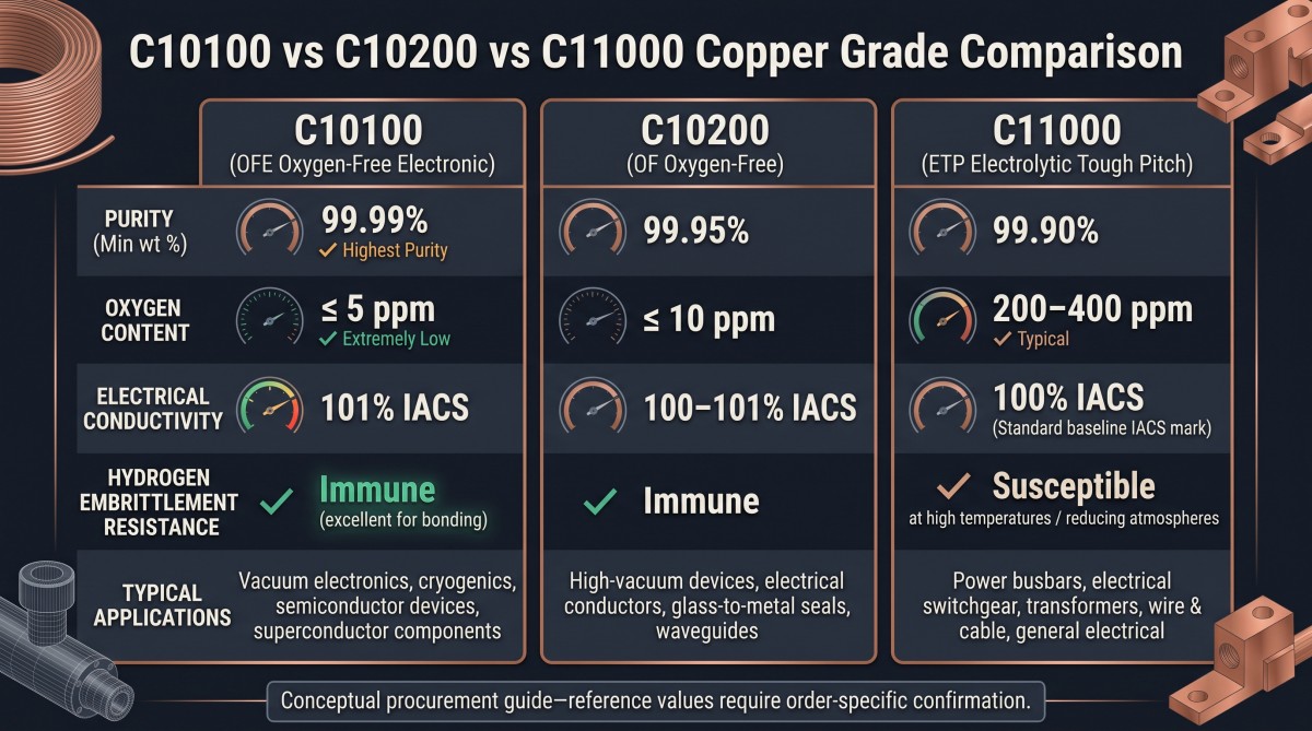 C10100 vs C10200 vs C11000 Copper Grade Comparison